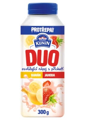 Mlékárna Kunín Duo zakysaný nápoj s příchutí banán jahoda