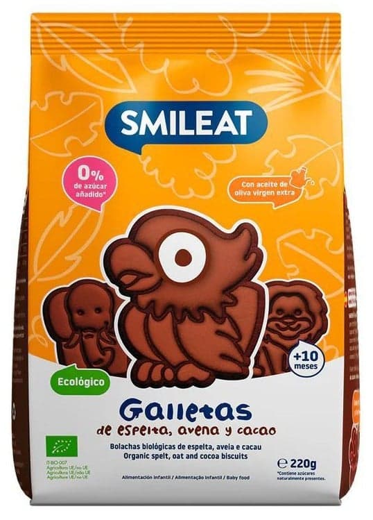 Smileat BIO Špaldové kakaové sušenky s jablečnou šťávou a extra panenským olivovým olejem