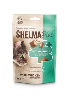 Shelma Snack GF kočka Anti-hairball,polšt,maso,borův