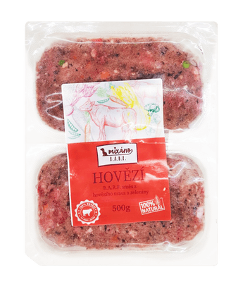 Mixáno BARF - hovězí s jemnou zeleninou a ovocem pro psy 2x250g 500.0 g