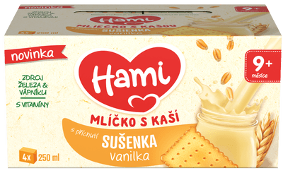Hami Mlíčko s kaší s příchutí sušenka-vanilka, 4x 250 ml