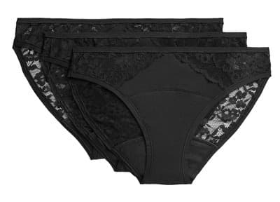Marks & Spencer Menstruační bikiny s krajkou, vysoce savé, černé, 3ks, vel. 8 3.0 ks