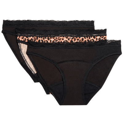 Marks & Spencer Vysoce savé menstruační kalhotky - bikini, 3 ks, barva černá, velikost 18