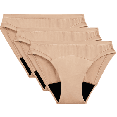 Marks & Spencer Vysoce savé menstruační kalhotky, bikini, 3 ks, barva béžová, velikost 12
