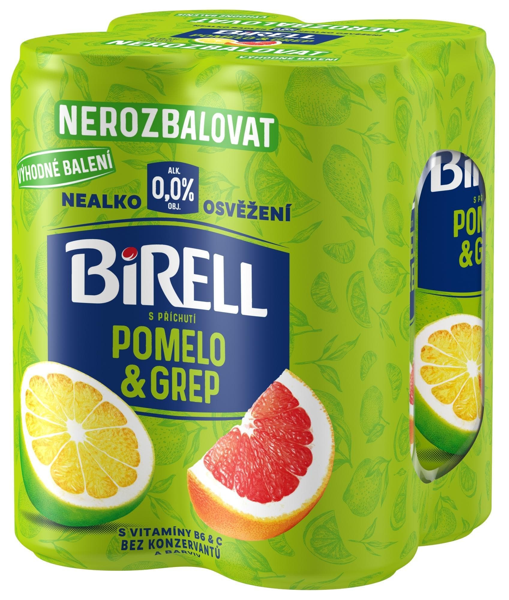 Birell 0. 0 Pomelo & grep nealkoholické pivo 4×0,33 l plech