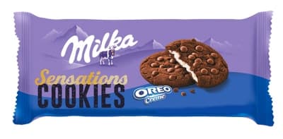 Milka sušenky kakaové Cookie Sensations s náplní s vanilkovou příchutí