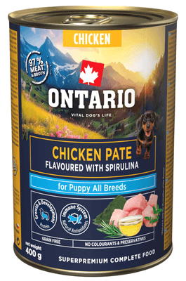Ontario Konzerva Puppy kuřecí pate s příchutí spiruliny pro psy