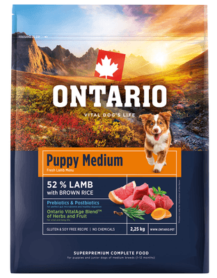 Ontario Krmivo Medium Lamb & Brown Rice pro štěňata