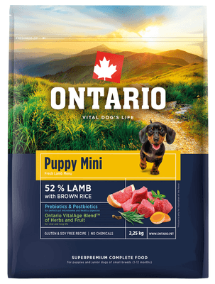 Ontario Krmivo Mini Lamb & Brown Rice pro štěňata