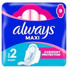 Always Maxi Super Hygienické Vložky (Velikost 2) S Křidélky 9 Vložky
