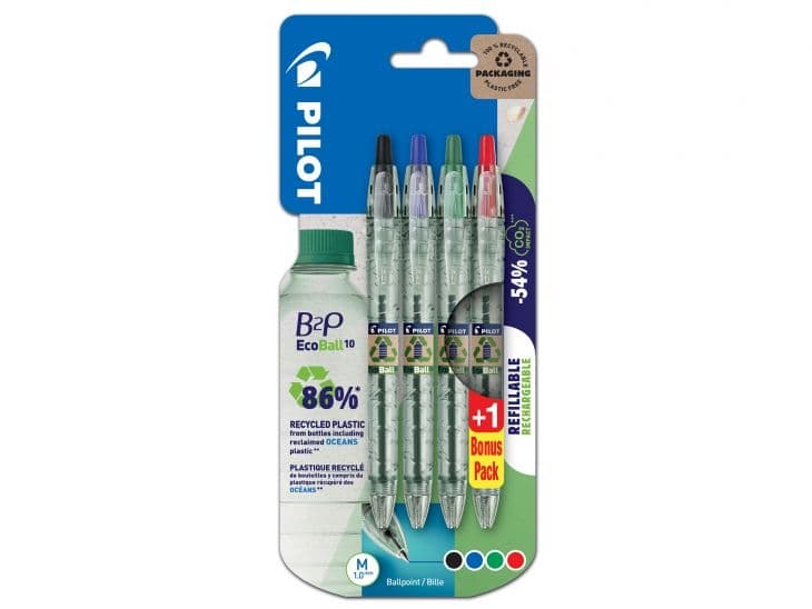 Pilot Ecoball M 1,0mm kuličkové pero, černé, červené, modré, zelené 4ks