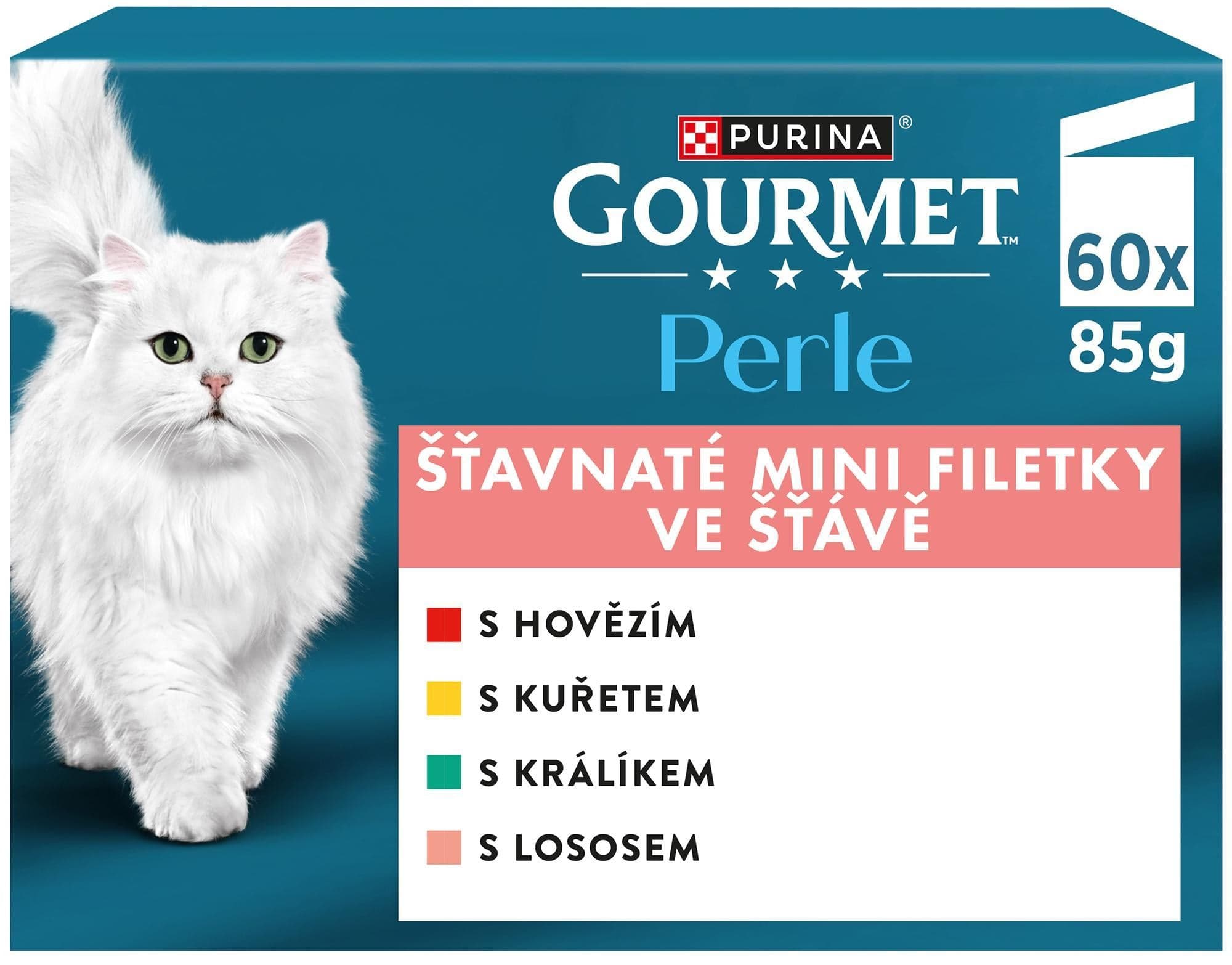 Gourmet Perle kapsičky pro kočky hovězí, kuře, králík, losos ve šťávě 60×85 g 5,1 kg