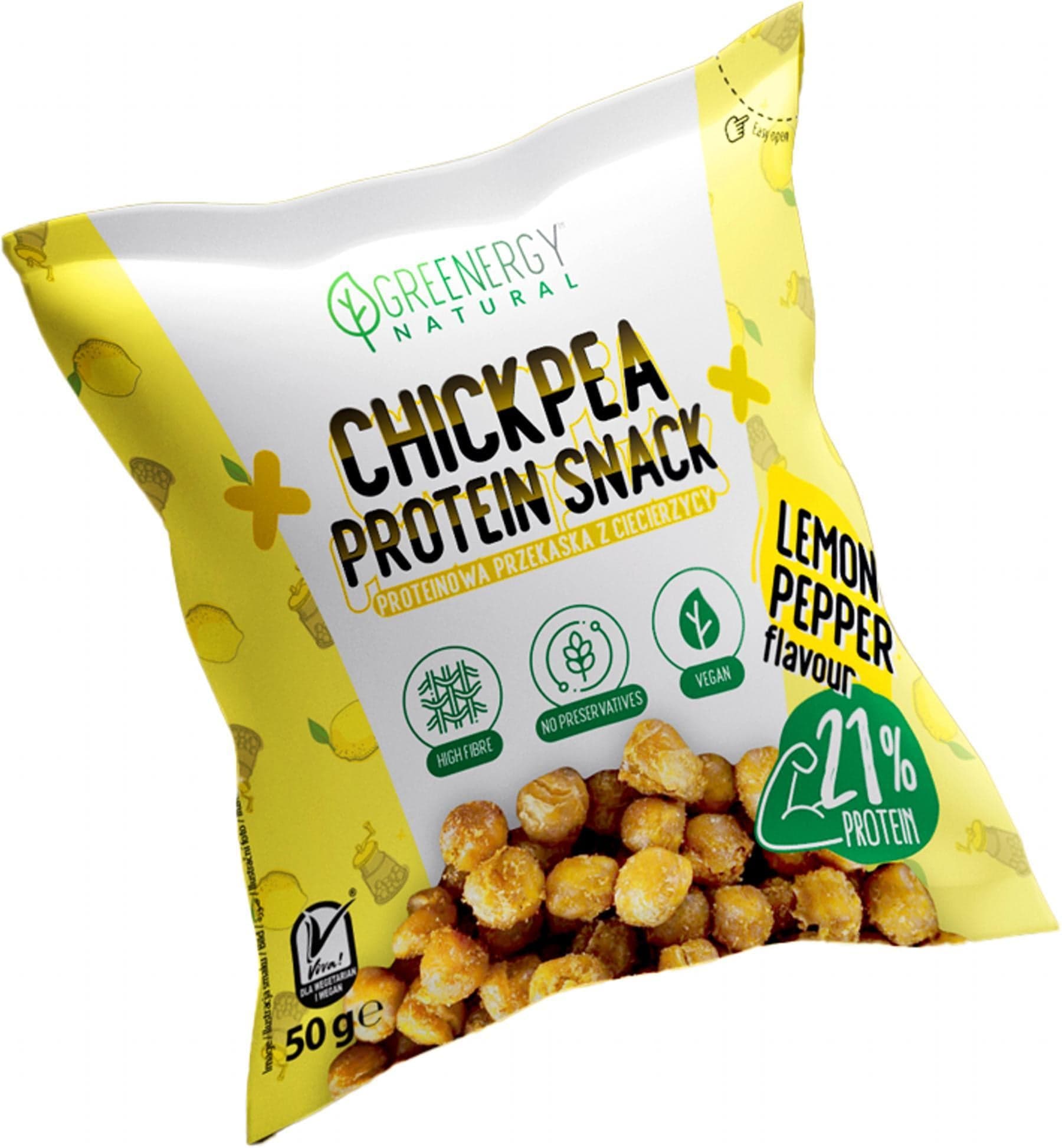 Greenergy Proteinový cizrnový snack s příchutí citronu a pepře 50 g