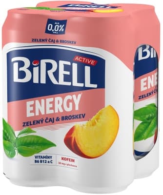 Birell 0.0 Energy Zelený čaj & Broskev nealkoholické pivo s kofeinem 4x0,33l