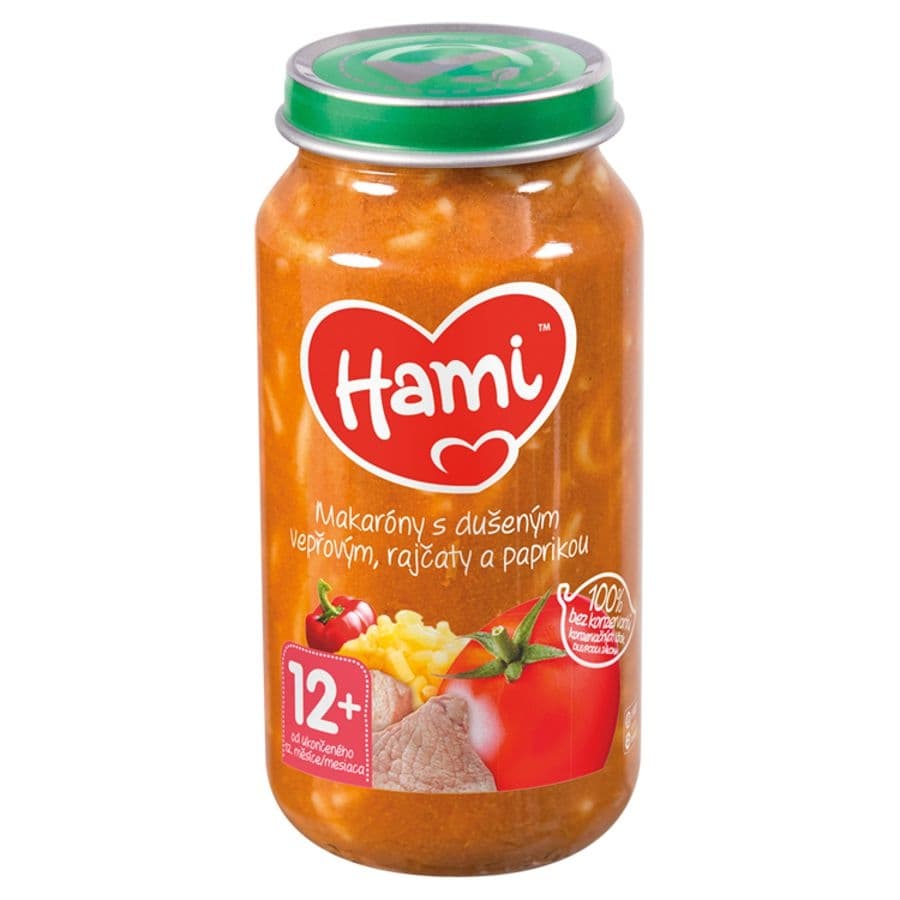 Hami Masozeleninový příkrm Makaróny s dušeným vepřovým, rajčaty a paprikou od uk. 12.m 250 g