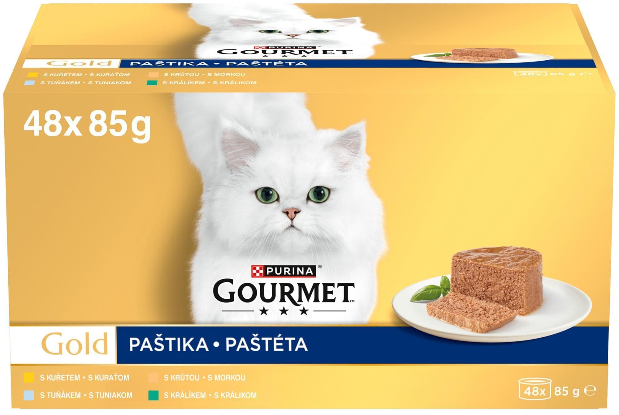 Gourmet Gold konzervy pro kočky kuře, tuňák, krůta, králík paštika 48×85 g