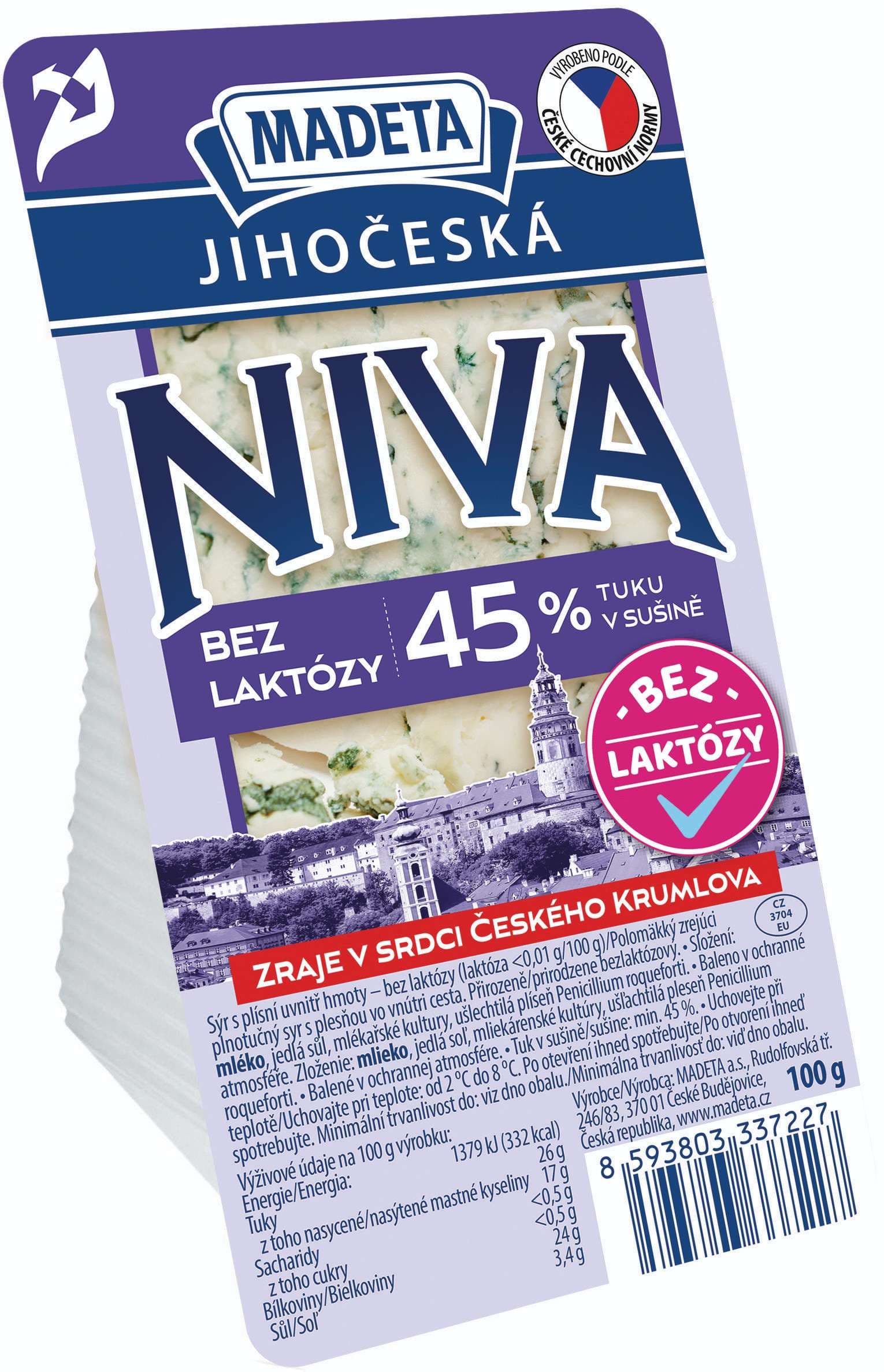 Madeta Jihočeská Niva 45% bez laktózy 100g