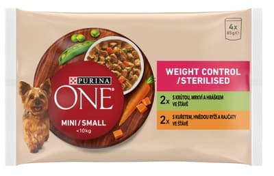 Purina ONE Mini Dog Weight Control kapsičky pro psy krůta, kuře ve šťávě 4x85g