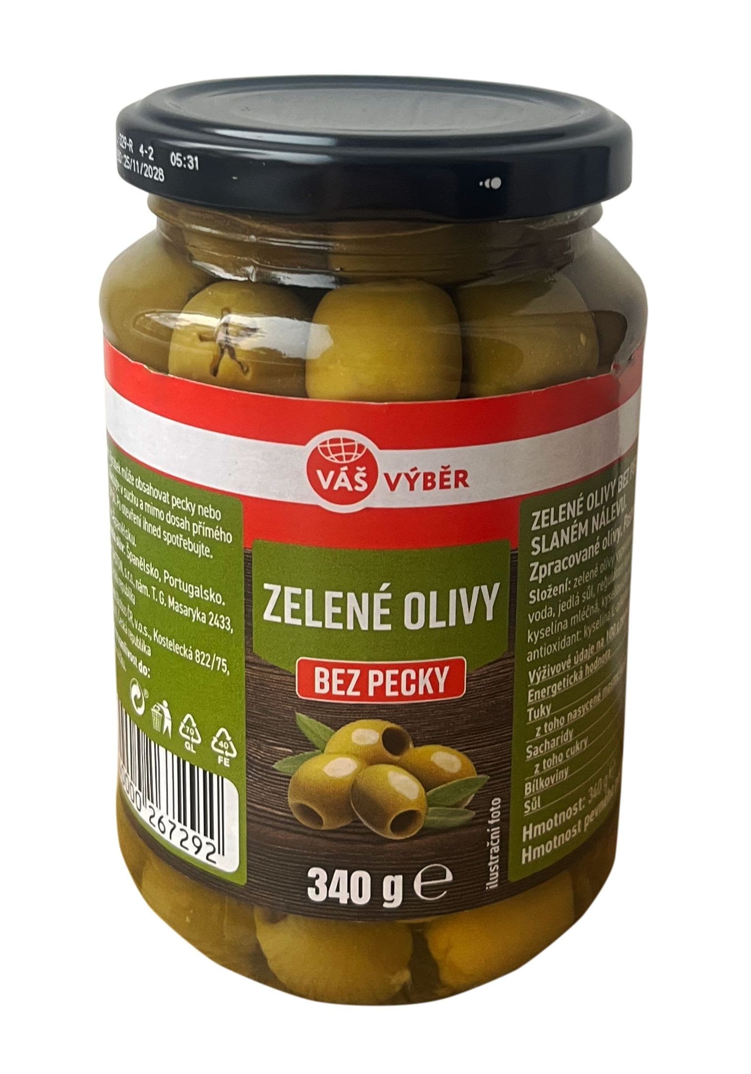 Váš Výběr Zelené olivy bez pecky 340g