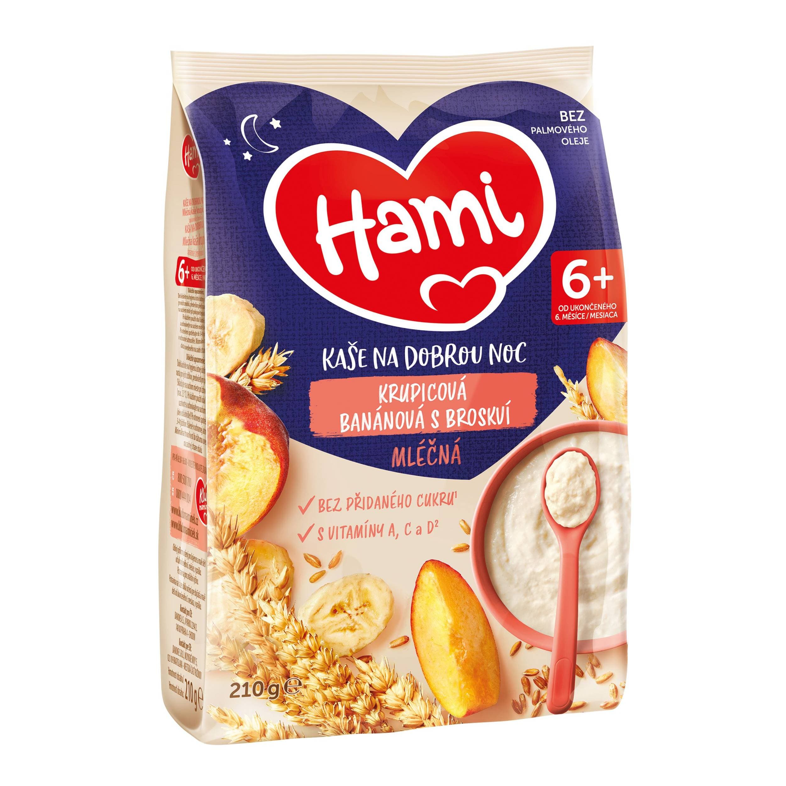 Hami mléčná kaše krupicová banánová s broskví na dobrou noc 6+, 210g