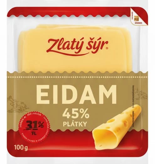 Sýr Eidam 45% plátky Zlatý Sýr