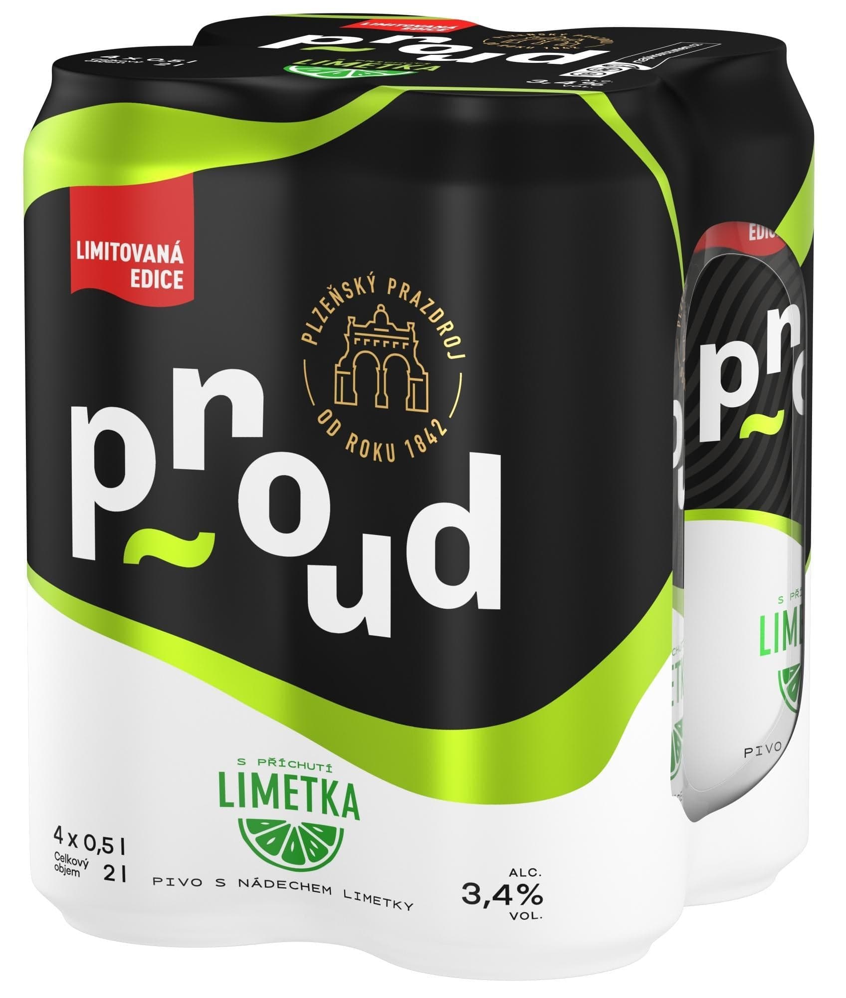 Proud pivo s dotekem limetky 4x0,5 l plech
