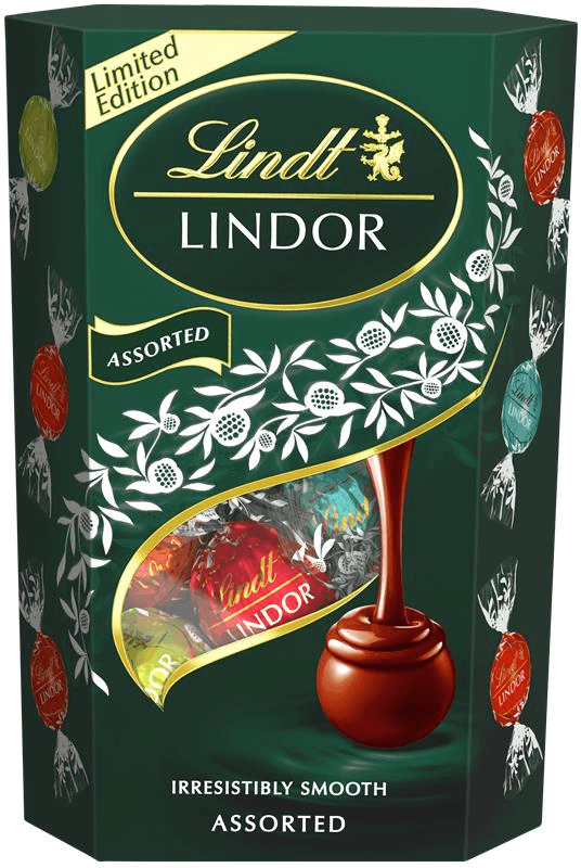 Lindt Bonboniéra LINDOR čokoládové pralinky limitovaná edice tmavě zelený mix příchutí