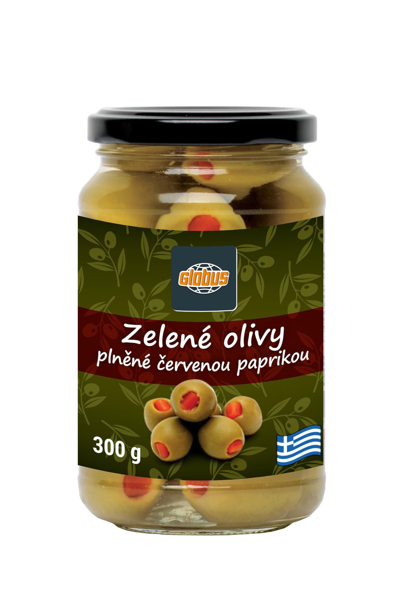Zelené olivy plněné červenou paprikou 300g