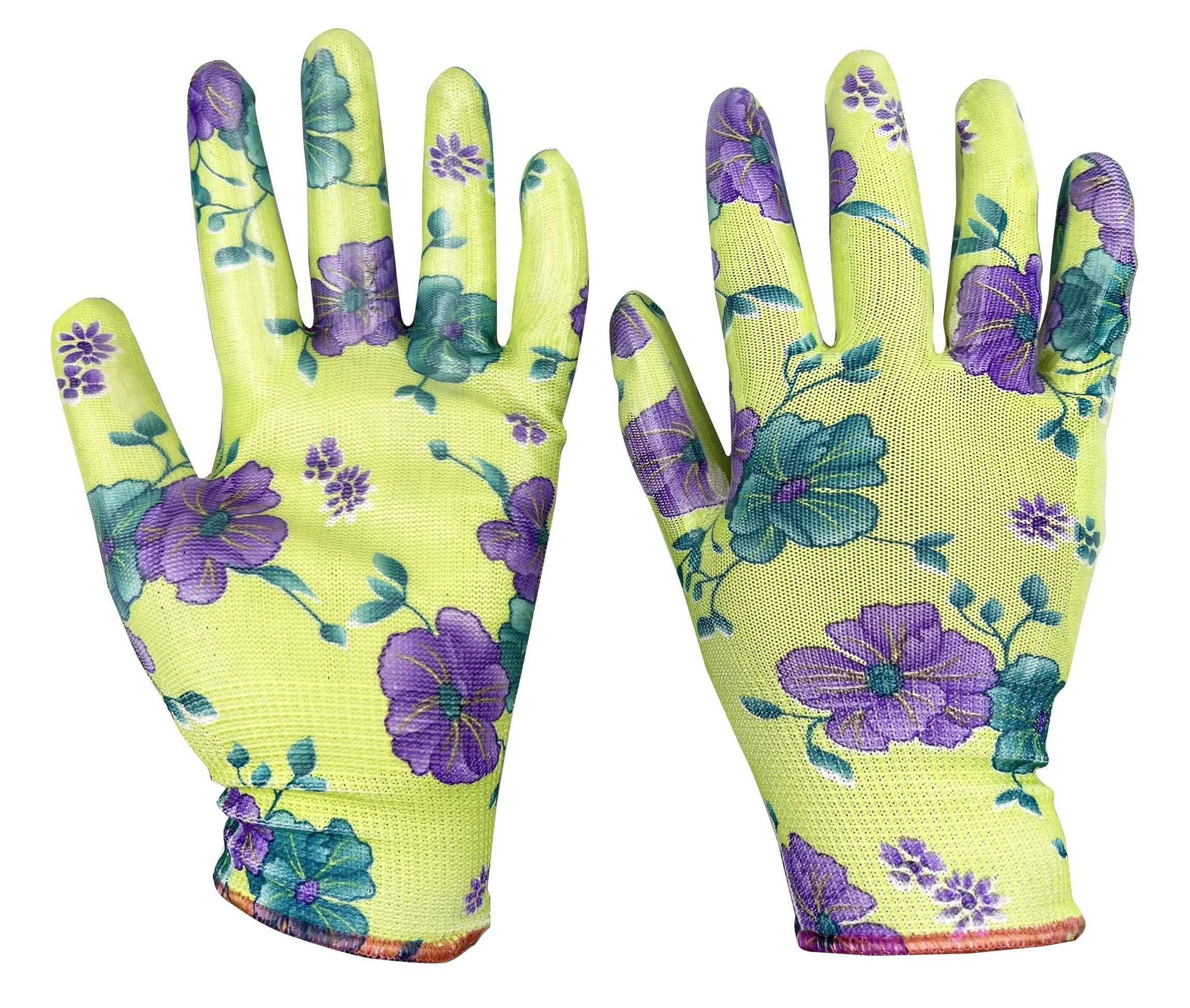 Rukavice zahradní vel. 9 NITRILE flowers green