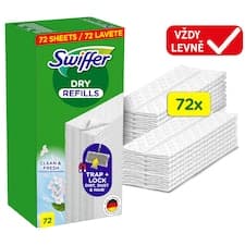Swiffer Sweeper Dry Náhradní Prachovky Na Podlahu Clean & Fresh, 72 Ks, Zachytí a Zadrží Prach