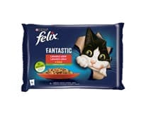 Felix Fantastic kapsičky pro kočky kuře, hovězí v želé 4 x 85 g