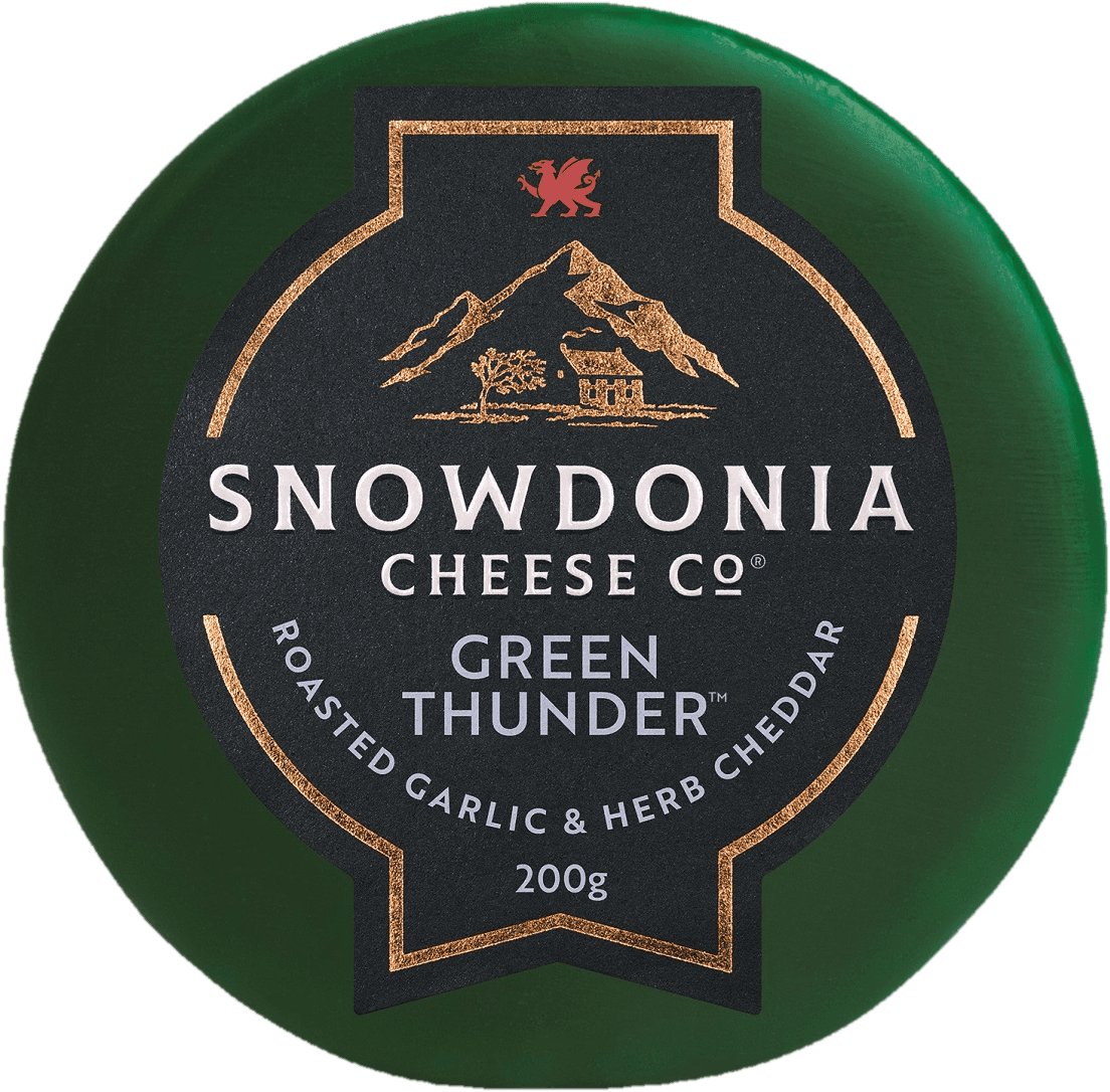 Snowdonia Cheddar Green Thunder sýr s pečeným česnekem a bylinkami