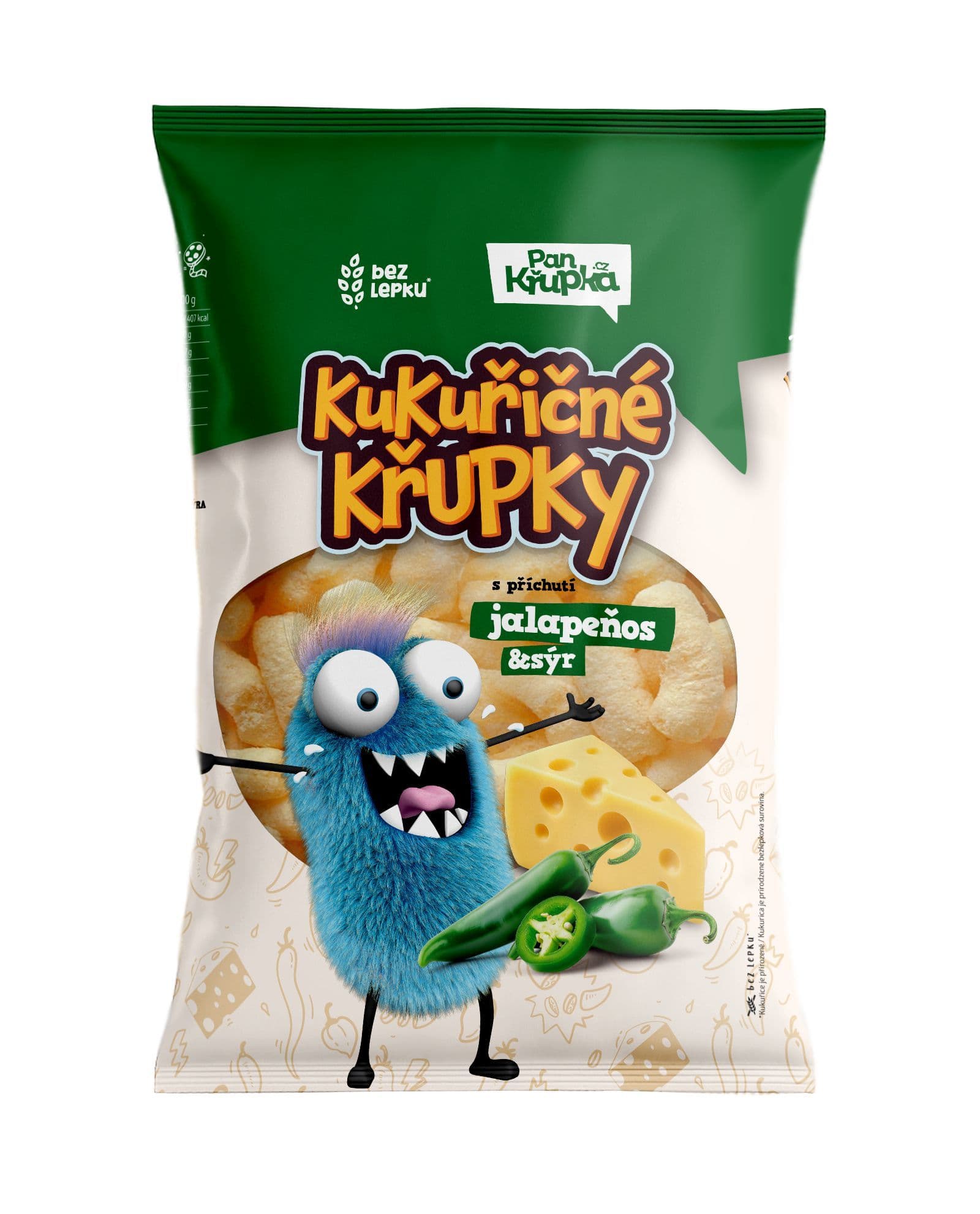 Pan Křupka Křupky kukuřičné s příchutí sýra a papričkami jalapeňos 50g