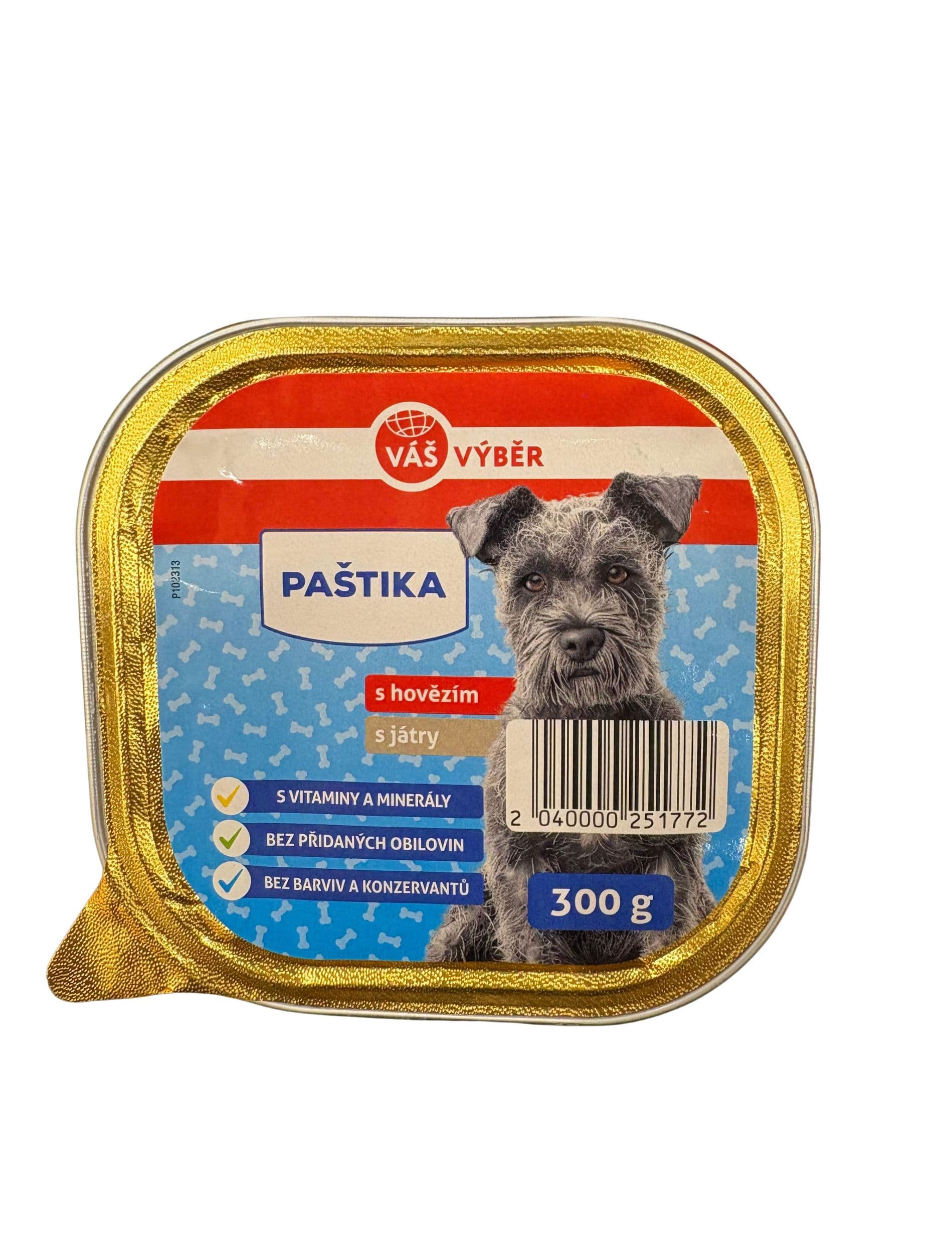 Váš Výběr Paštika s hovězím & játry pamlsek pro psy 300 g