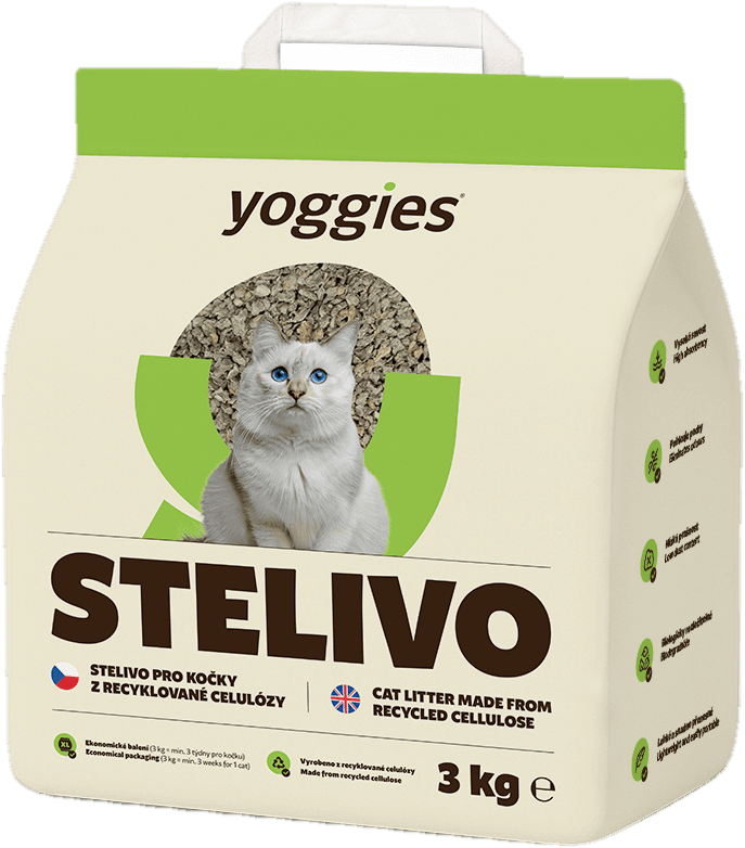 Yoggies Ekologické stelivo pro kočky, 100% recyklované 3 kg