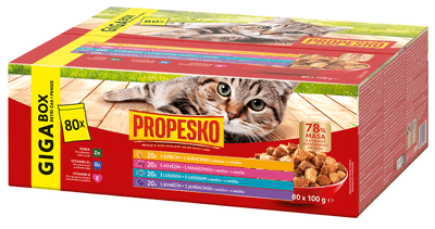 Propesko kapsičky pro kočky, maso, losos, omáčka, 80x100g