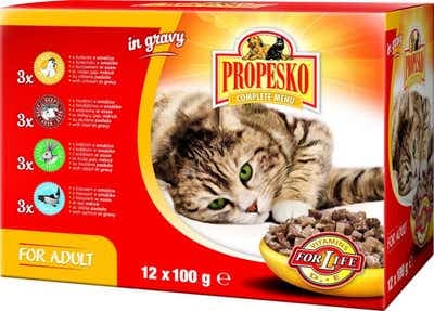 Propesko Kompletní krmivo pro dospělé kočky různé druhy mas 12x100g