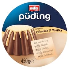 Müller Pudink s čokoládovou příchutí a s vanilkovou příchutí 450g