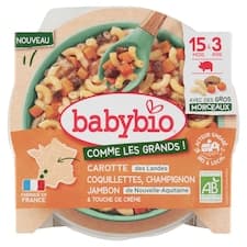 Babybio Bio těstoviny coquillettes s mrkví, žampiony, šunkou a smetanou 200g