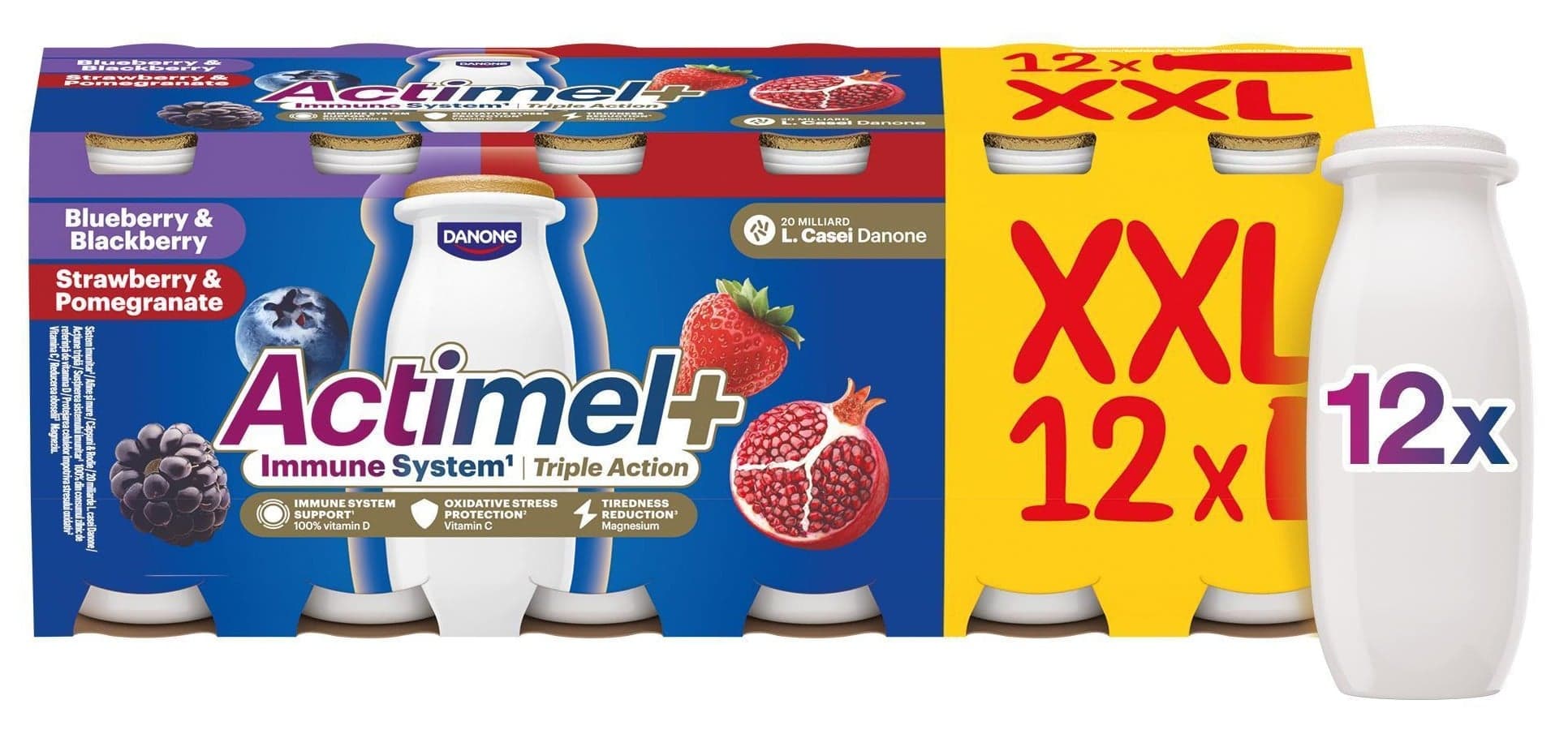 Actimel Probiotický jogurtový nápoj borůvka a ostružina, jahoda a granátové jablko 12×100 g