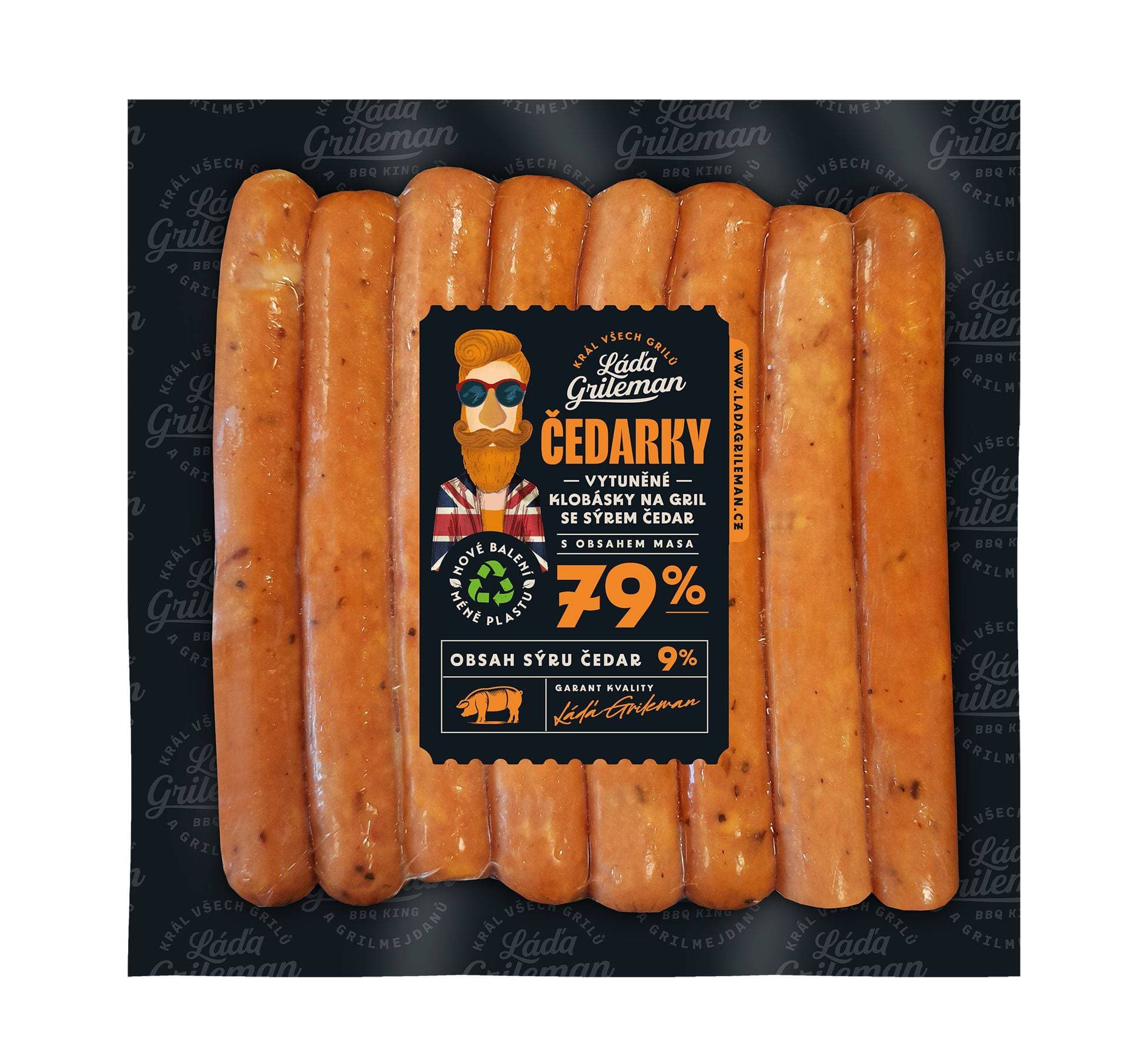 Láďa Grileman ČEDARKY - KLOBÁSKY NA GRIL S ČEDAREM 340g