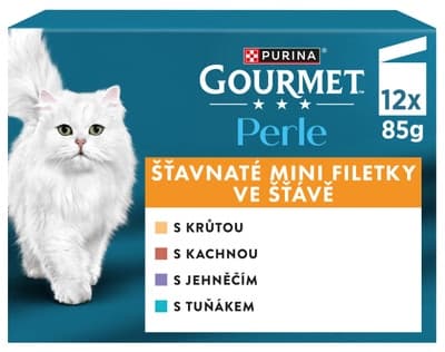 Gourmet Perle kapsičky pro kočky krůta, kachna, jehněčí, tuňák ve šťávě 12x85g
