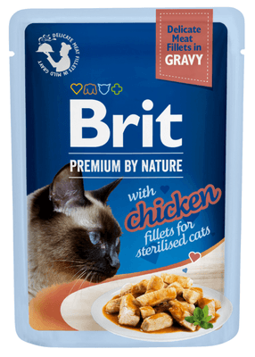 Brit Premium by Nature Filety s kuřetem ve šťávě pro dospělé kastrované kočky