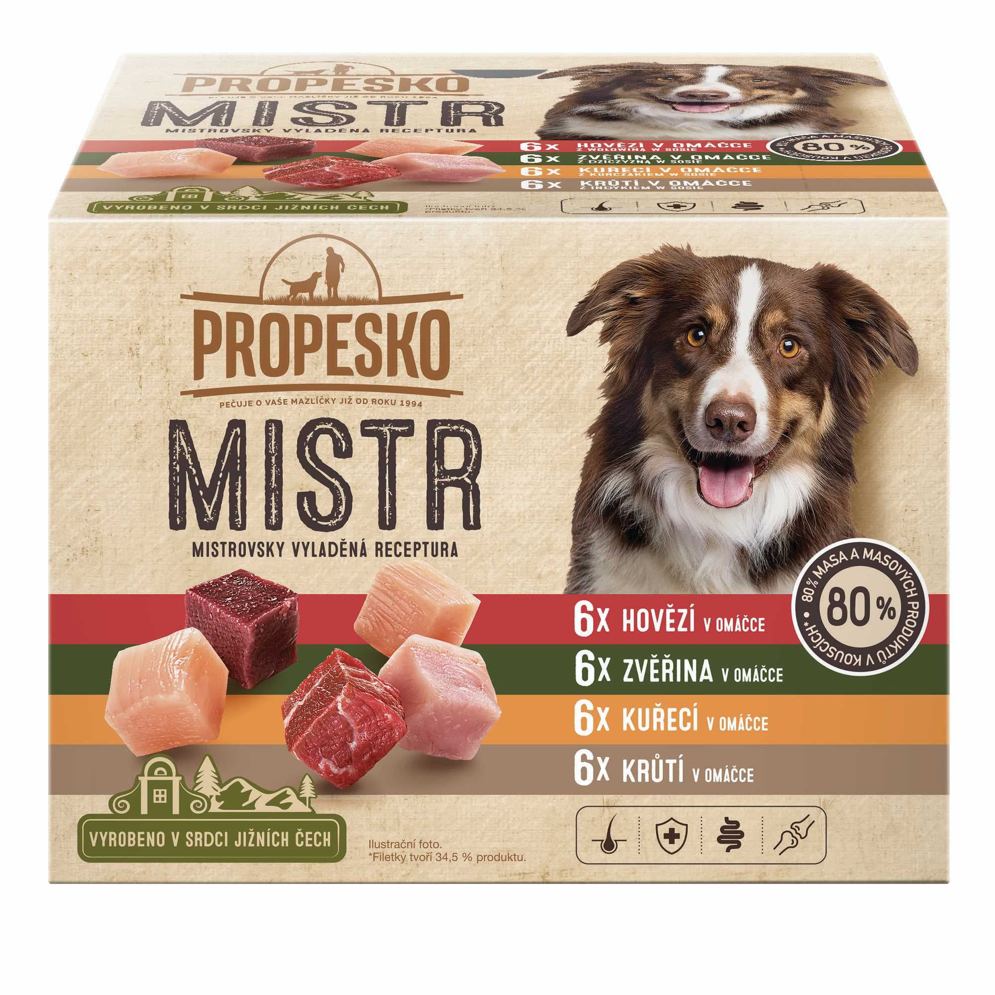 Propesko Mistr filetky s hovězím, zvěřinou, kuřecím a krůtím v omáčce 24 x 85 g