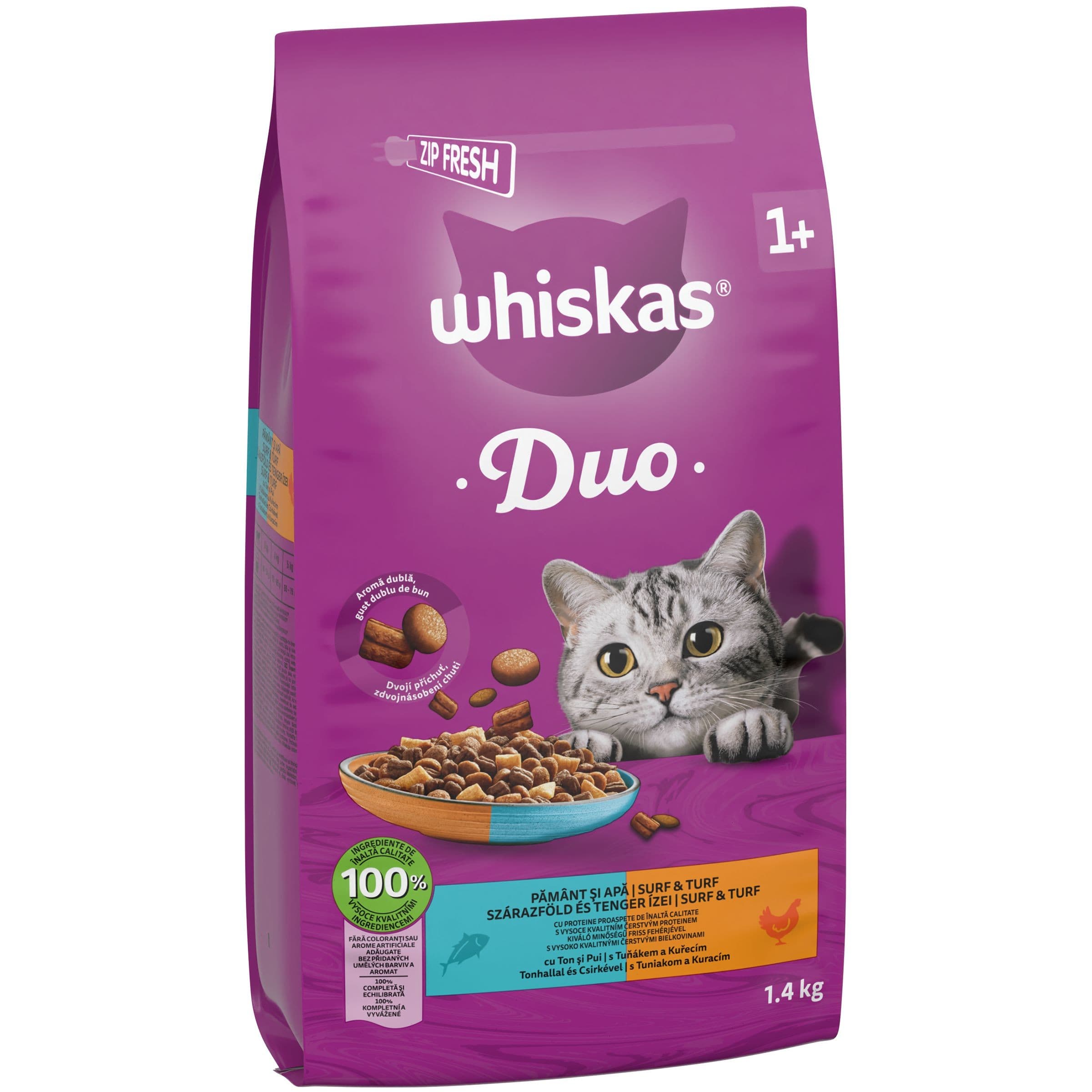 Whiskas granule DUO tuňák a kuře 1,4kg