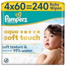 Pampers Aqua Soft Touch Baby Dětské Čisticí Ubrousky, 4 Balení 60 Ubrousků  Čisticích Ubrousků