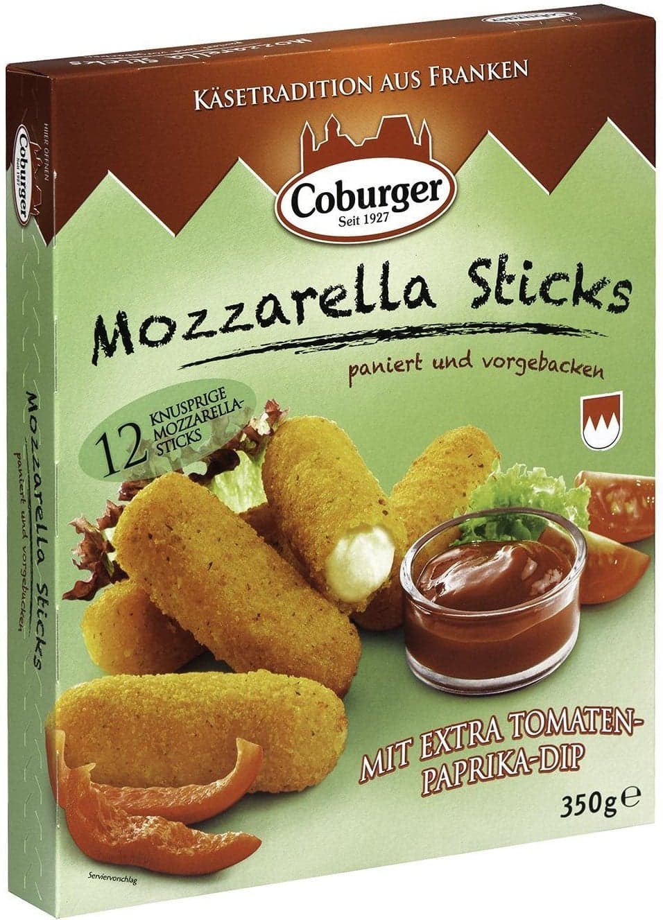 Coburger Mozzarellové tyčinky obalované předsmažené s rajčatovo-pepřovou omáčkou