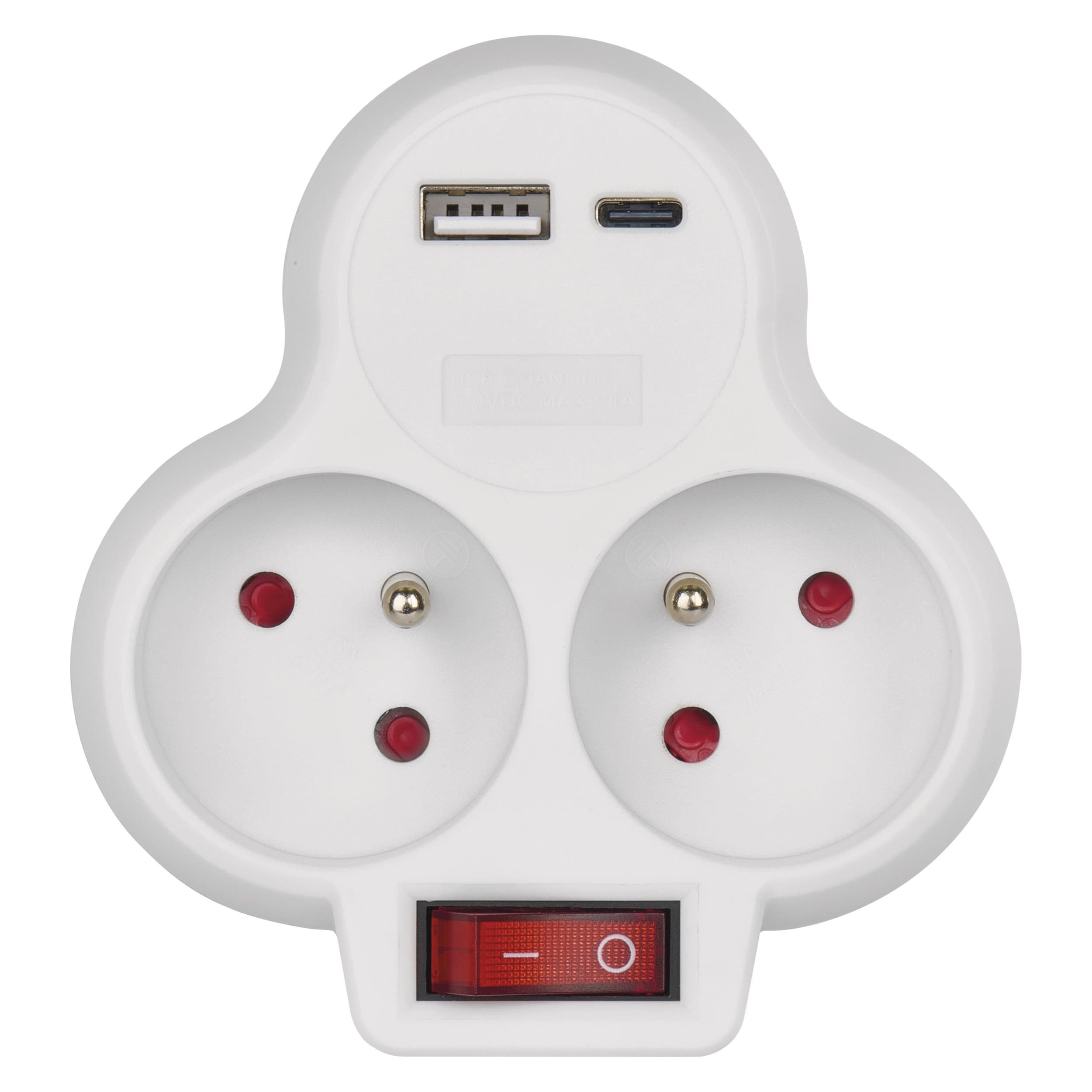 Emos Rozbočovací zásuvka 2×, vyp., 1×USB-A+1×USB-C