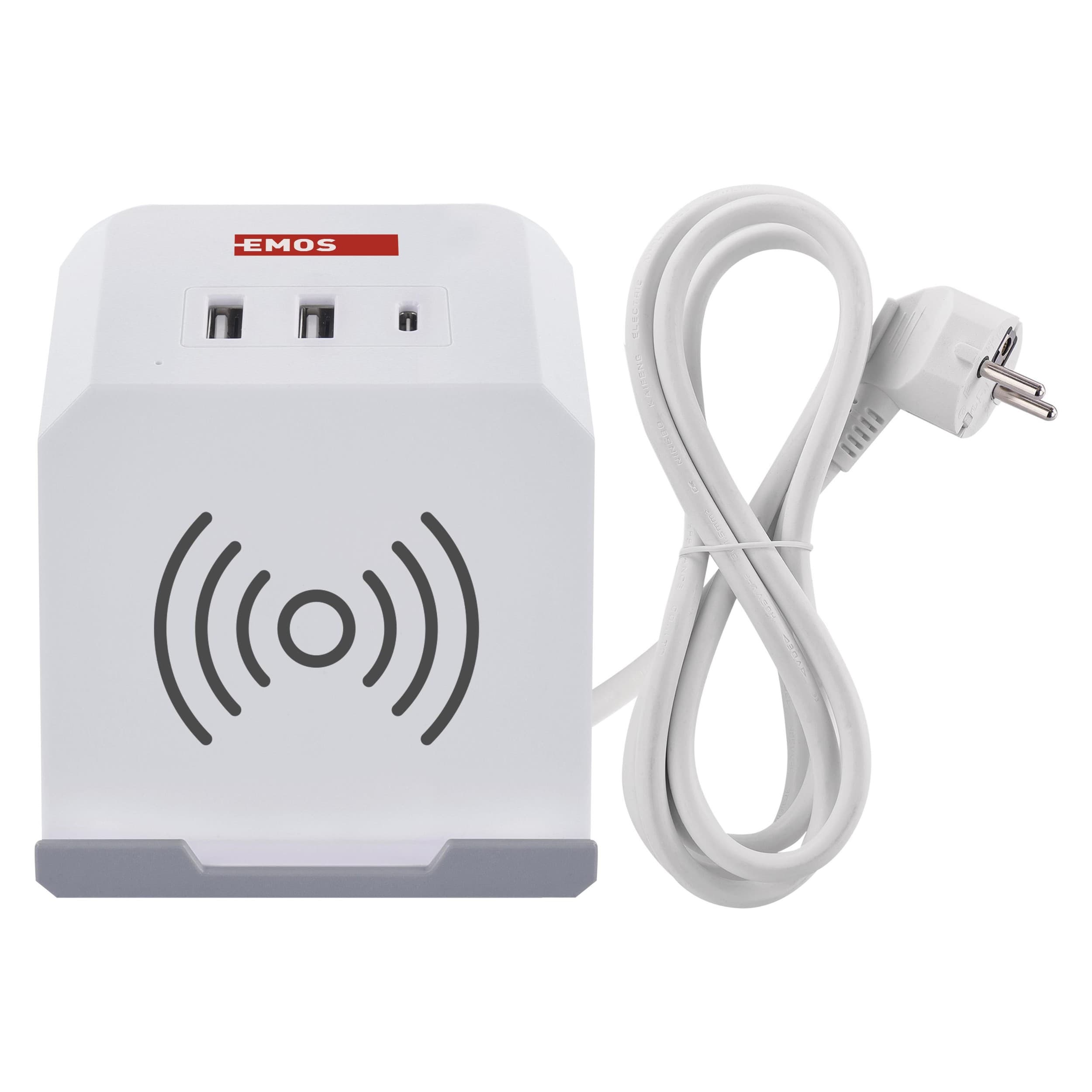 Emos Prodlužovací kabel - kostka 2 m / 2 zásuvky / bílý / 2×USB-A + 1×USB-C+Qi / 1,5 mm2