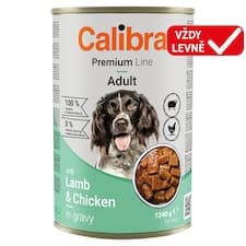 Calibra Premium Line mono nepravidelné kousky pro psy s jehněčím a kuřecím v omáčce 1240g